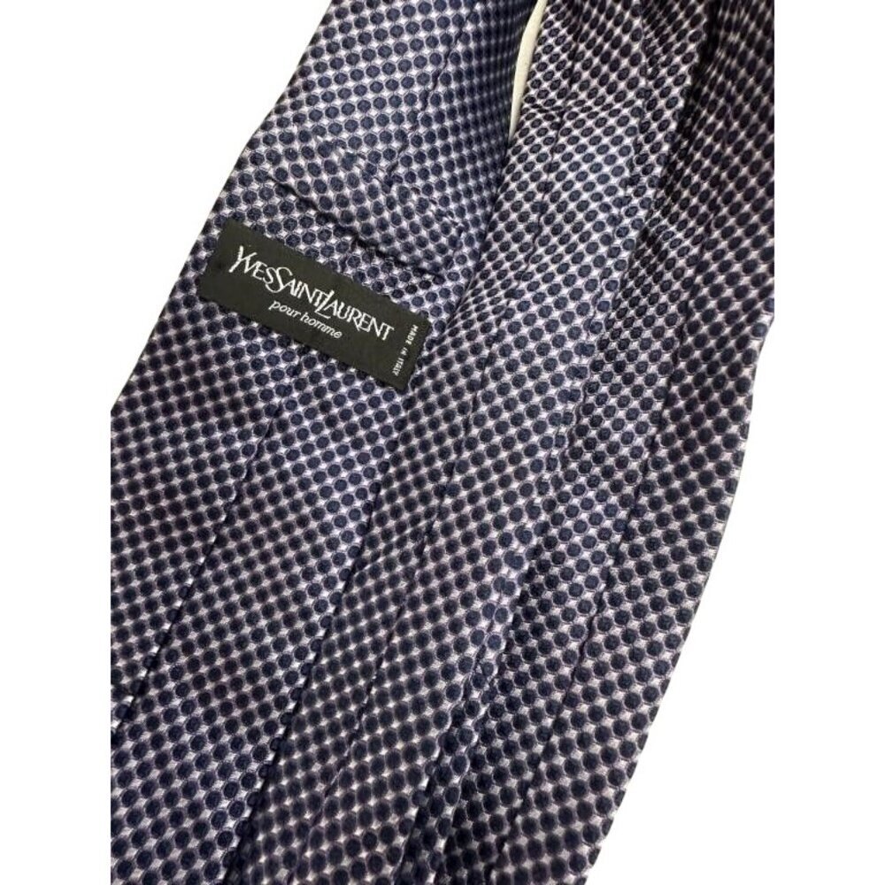 YSL Yves Saint Laurent Pour Homme Navy & White Dotted Italian Silk Tie Worn Twic - Picture 2 of 6